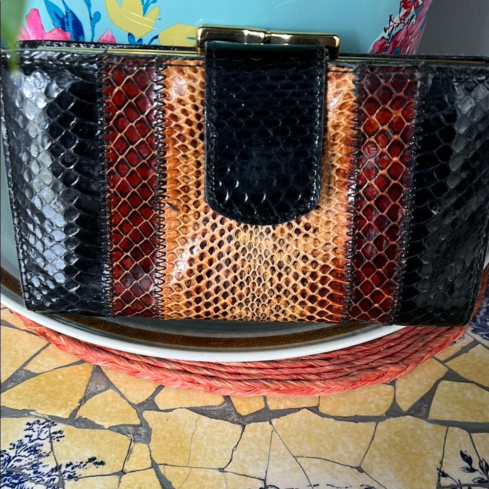 Elegant Multicolor Snakeskin Clutch